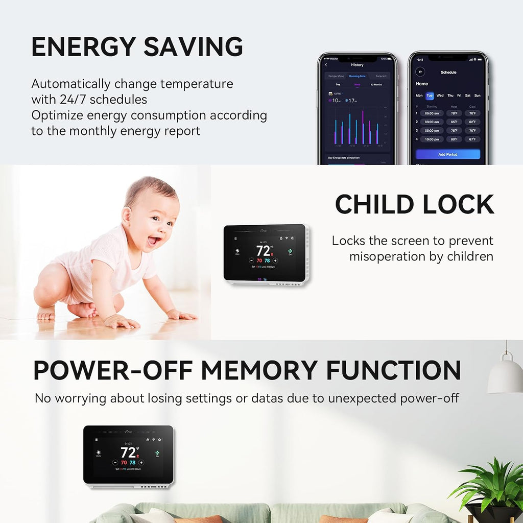 Programmable Thermostat for House with 4.3" Touch Screen, WiFi Smart Home Thermostat for AC and Heating, App/Voice