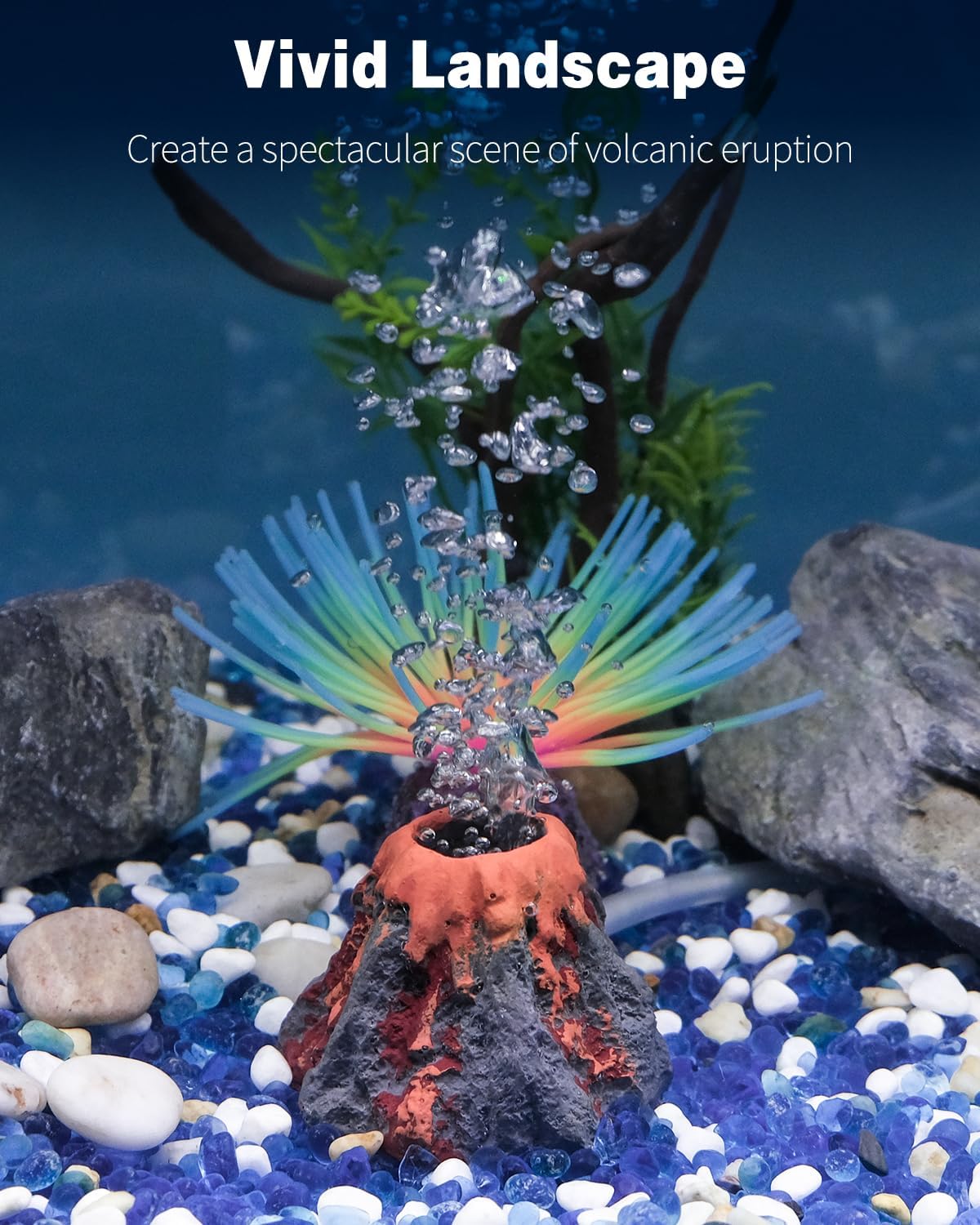 Aquarium Volcano Ornament Kit Fish Tank Decoration Mini Resin Volcanic Decor for Fish Tank with Air Stone Bubbler