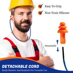 Quality Reusable Earplugs 100 Pair - 25dB Corded Silicone Ear Plugs for Shooting Construction Work Ear Plugs