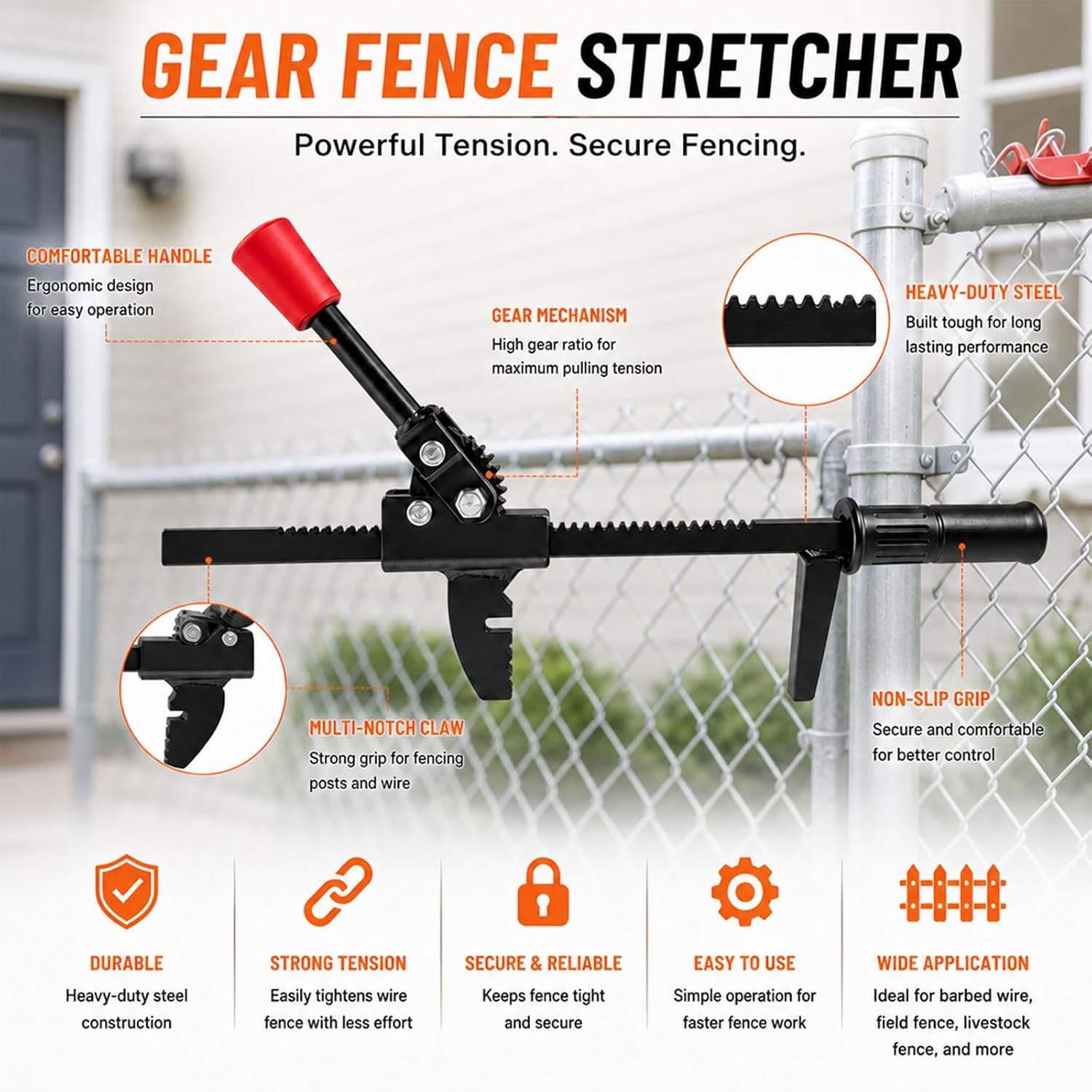 Heavy Duty Ratcheting Chain Link Fence Stretcher Tool – Professional Fence Puller & Tensioner for Galvanized Chain