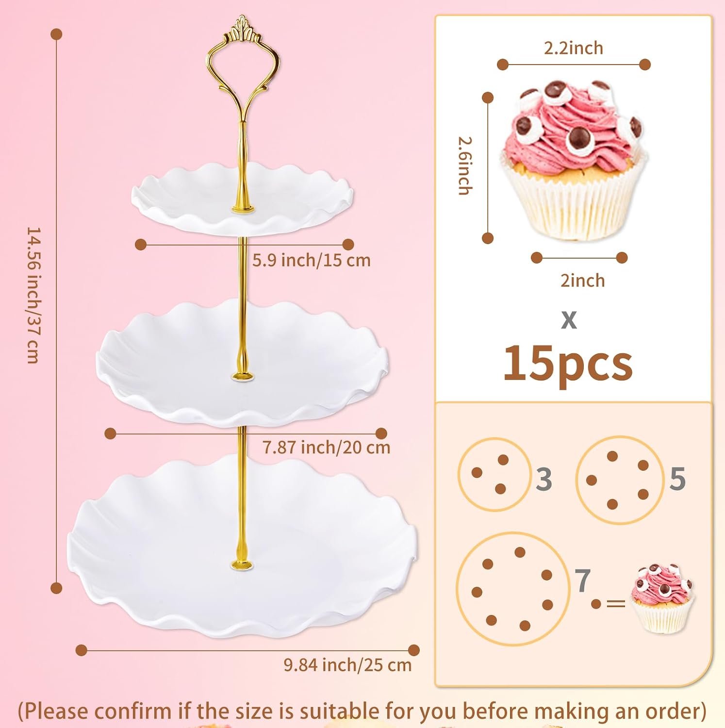 3 Tier Cupcake Stand Holder, Plastic Cup Cake Tower Stand, White