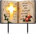 Outdoor Solar Memorial Cross Stakes Lights, Waterproof Book Statue Grave Decorations Sympathy Gifts for Cemetery