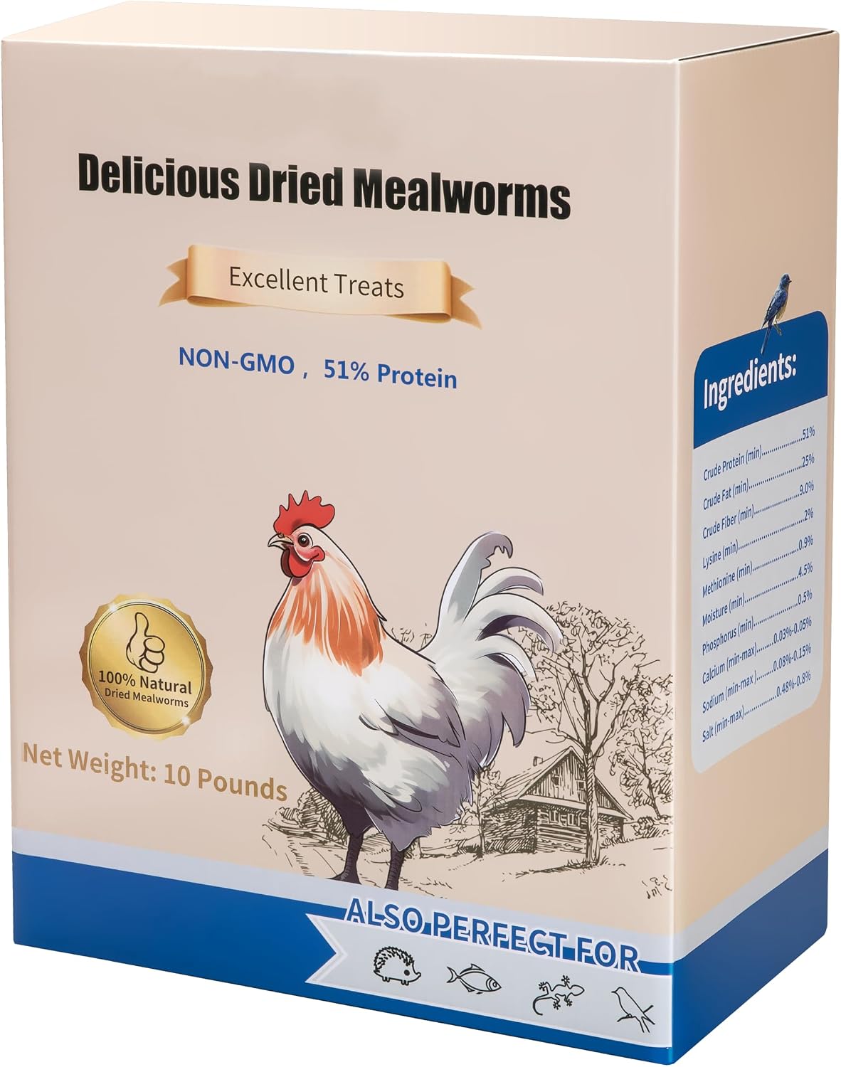 Dried Mealworms 10LB Pure Natural Chicken Treat for Laying Hens Wild Bird