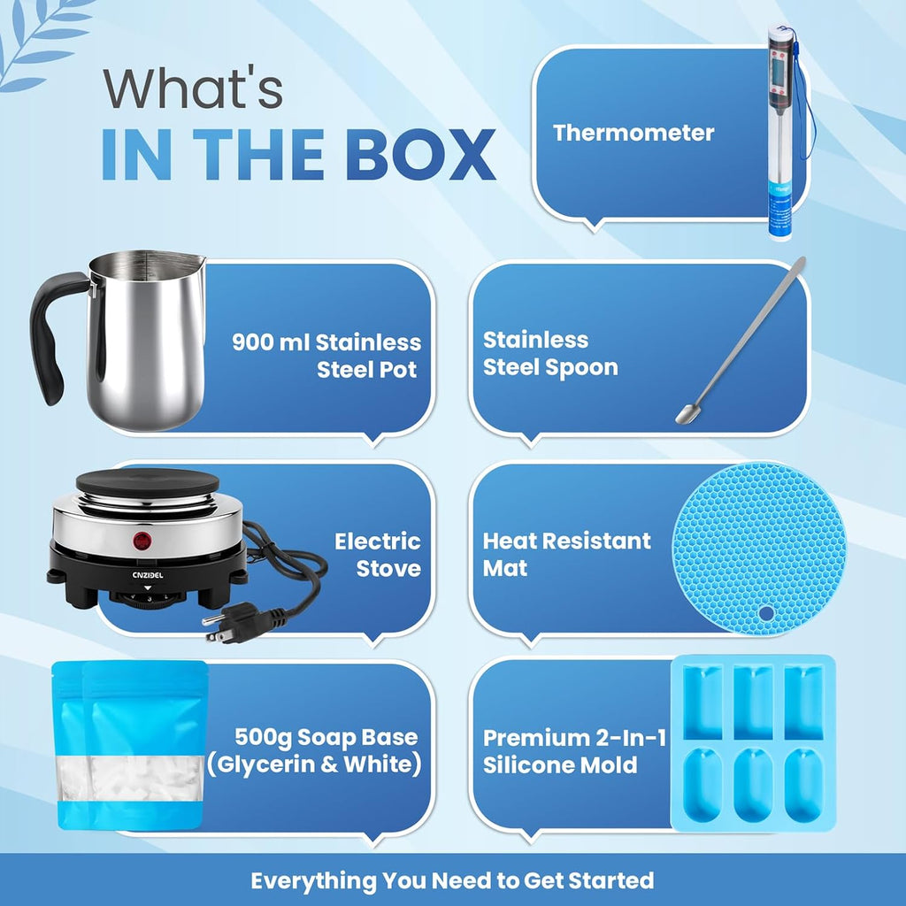 Soap Making Kit for Adults - Soap Melting Pot, Electric Stove, Molds | 900ml Stainless Steel Melting Pot, Electric