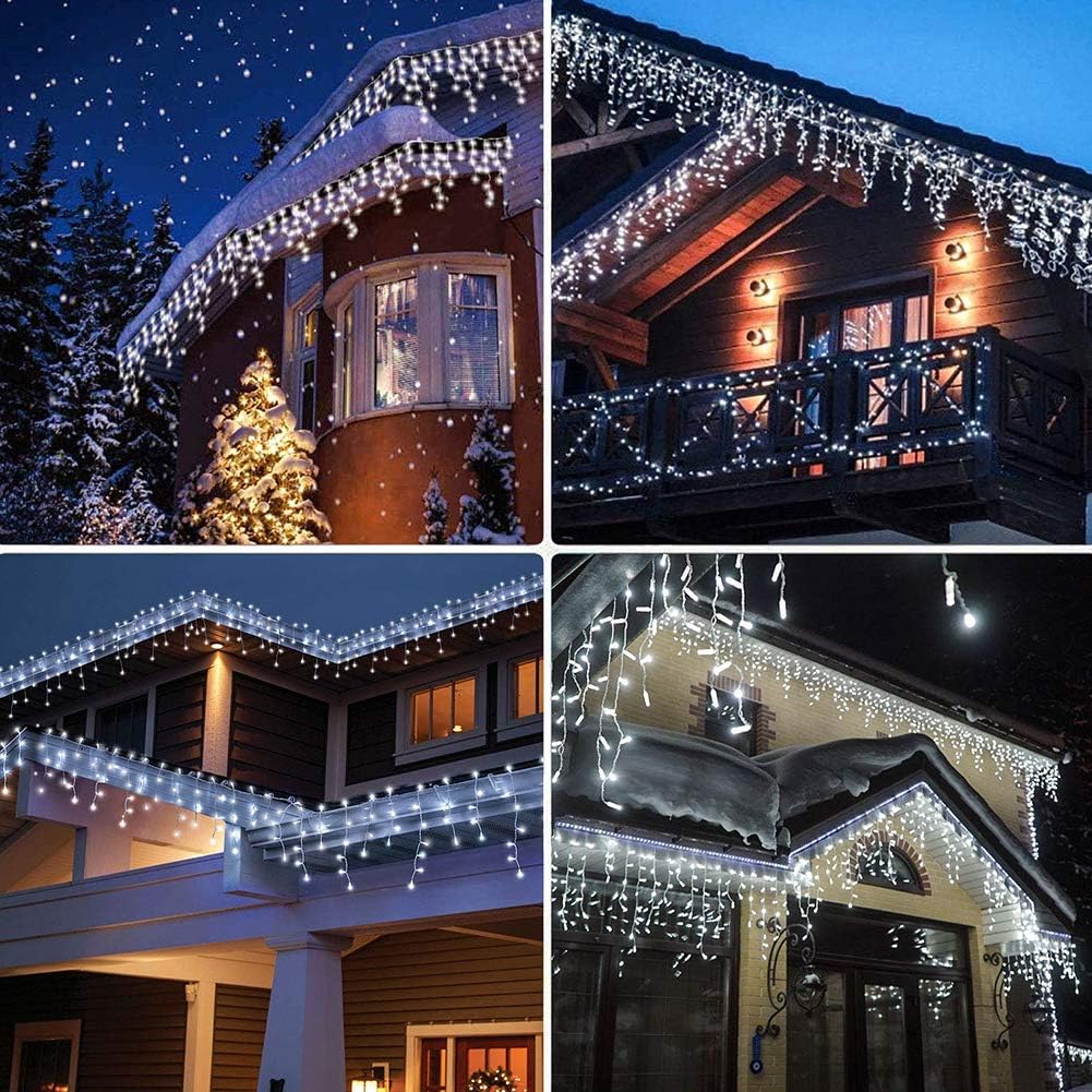 300 LED Christmas Icicle Lights,33FT White String Lights | 50 Drops Connectable,8 Modes with Memory,Plug In Hanging
