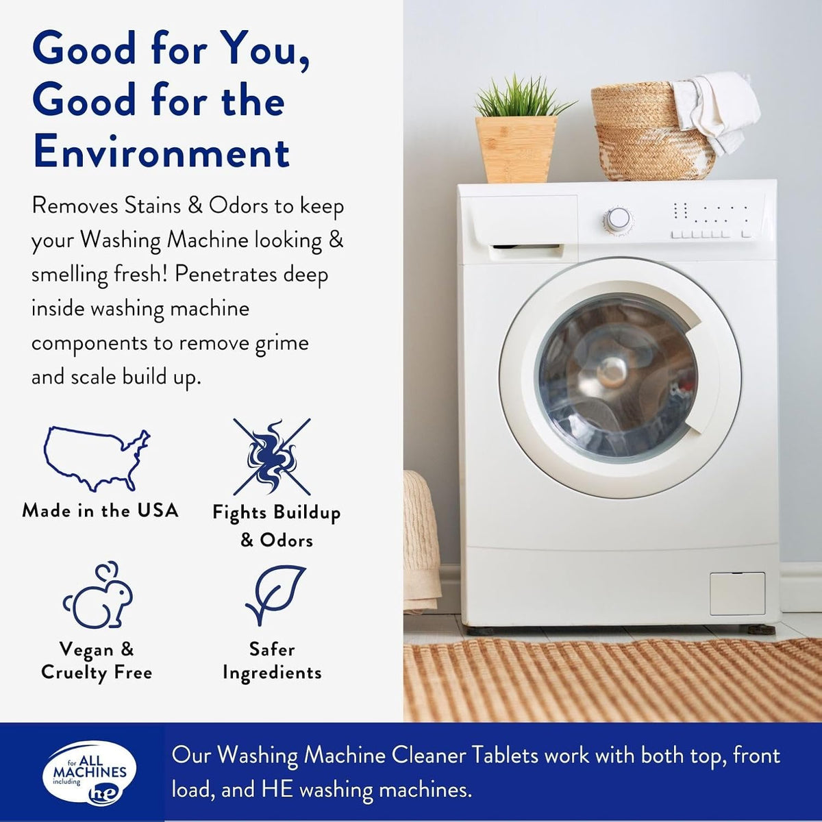 Washing Machine Cleaner - Washer Machine Cleaner Tablets for Removing Odor, Grime & Scale Buildup - Front Load and