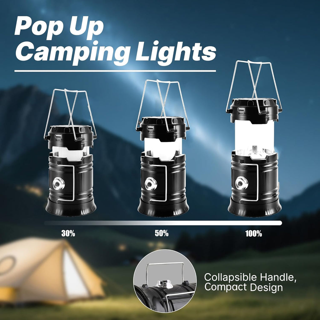 Collapsible Portable Solar Camping Lantern, USB Rechargeable LED Flashlight - Survival Kits for Power Outages