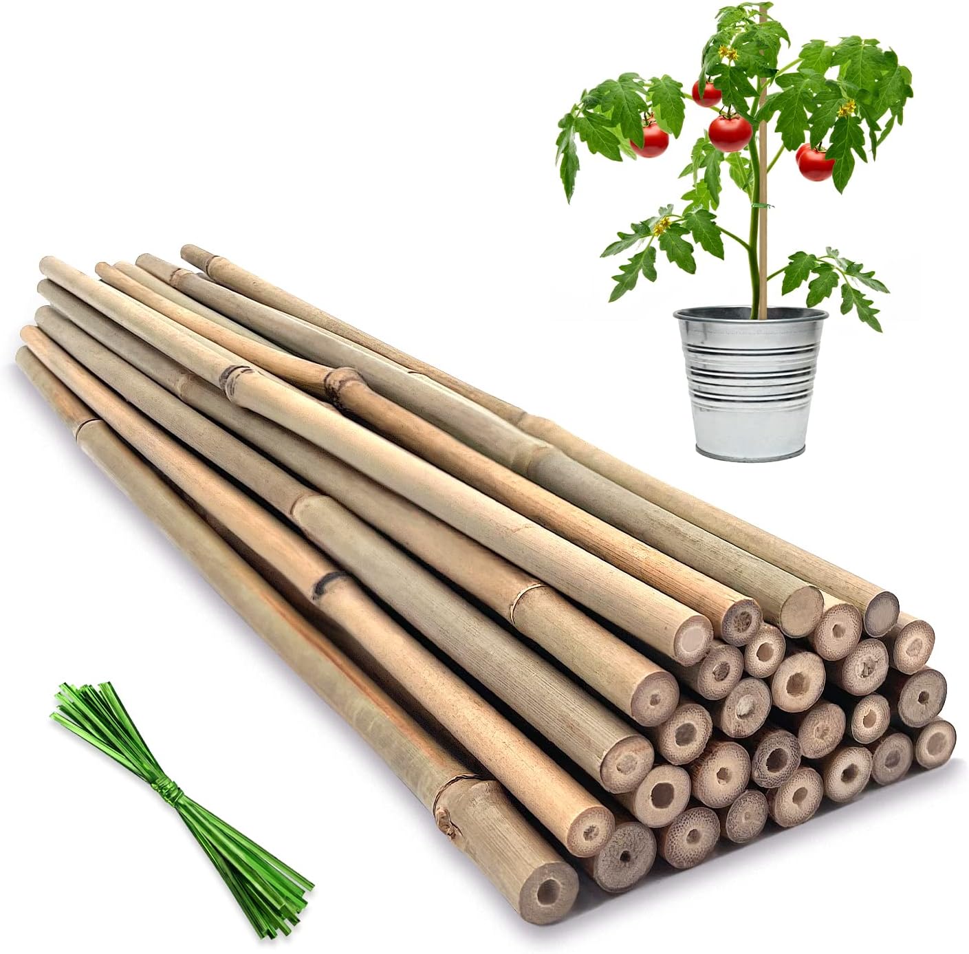 Plant Stakes,18 Inches Natural Garden Bamboo Sticks,BOVITRO 20Pcs Plant Support Stakes for Tomatoes,Beans,Vegetable