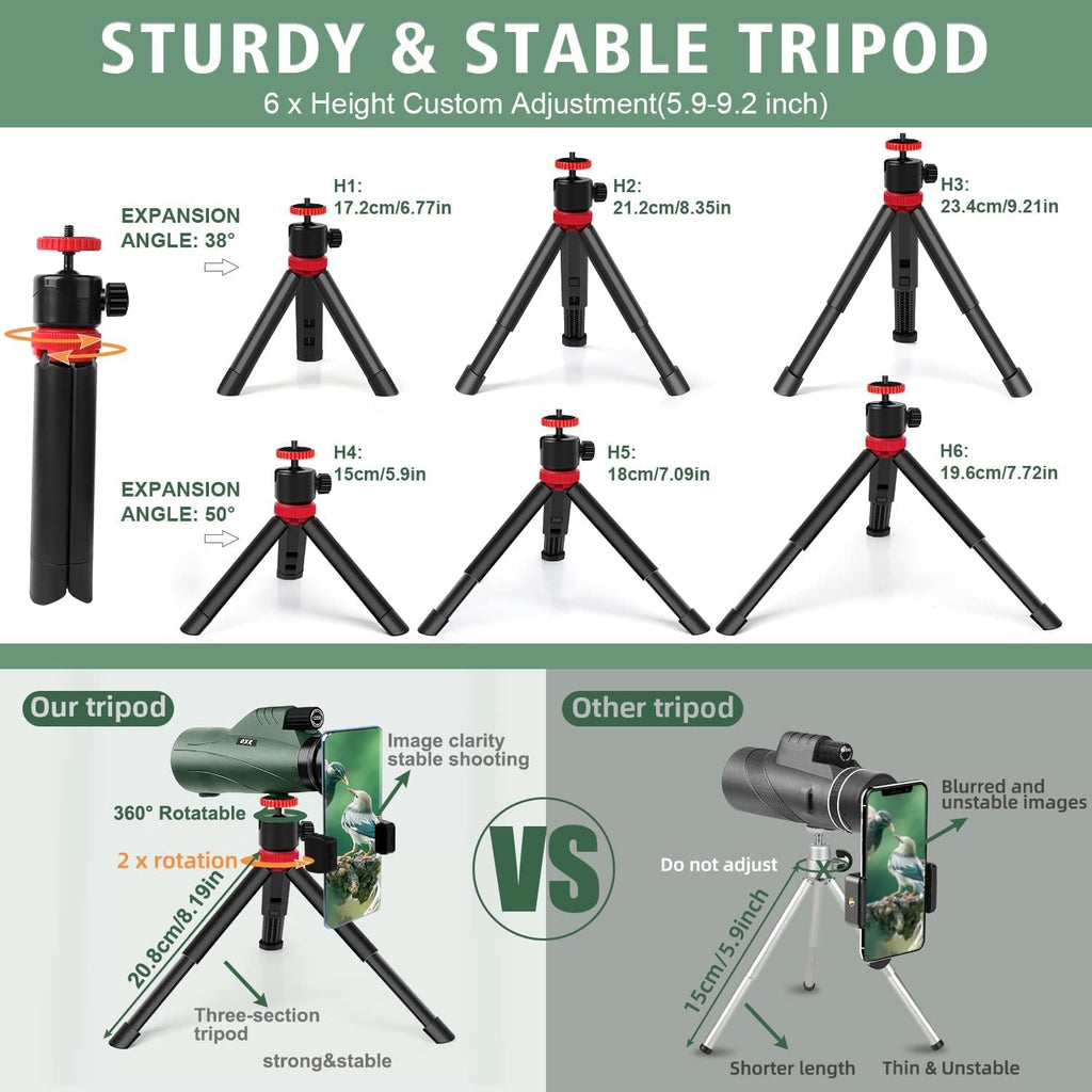12x56 Monocular Telescope for Adults High Powered with Smartphone Adapter