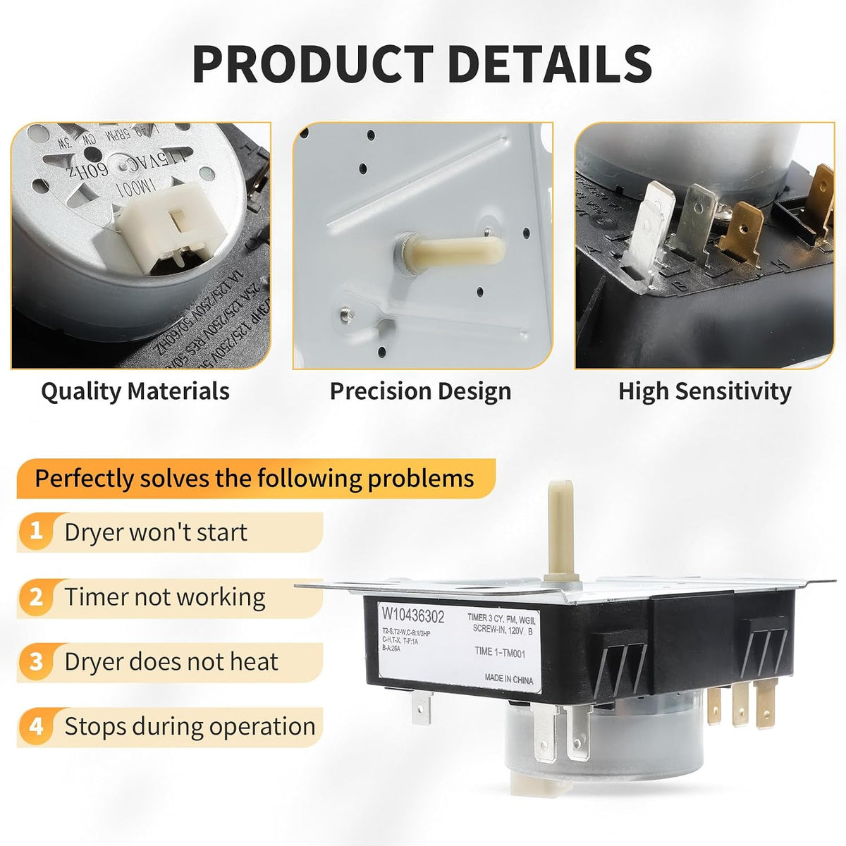 W10436302 WPW10436302 Dryer Timer Compatible with Whirlpool Kenmore Dryer
