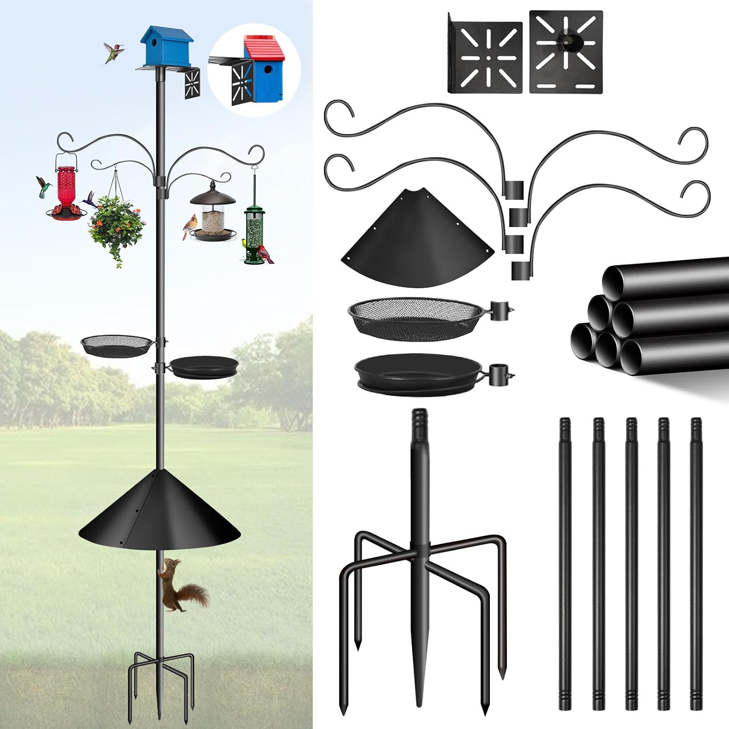 92-Inch Thickened Bird Feeder Pole with Squirrel Proof Design | 2-in-1 Bird house Bracket, Heavy Duty Bird House