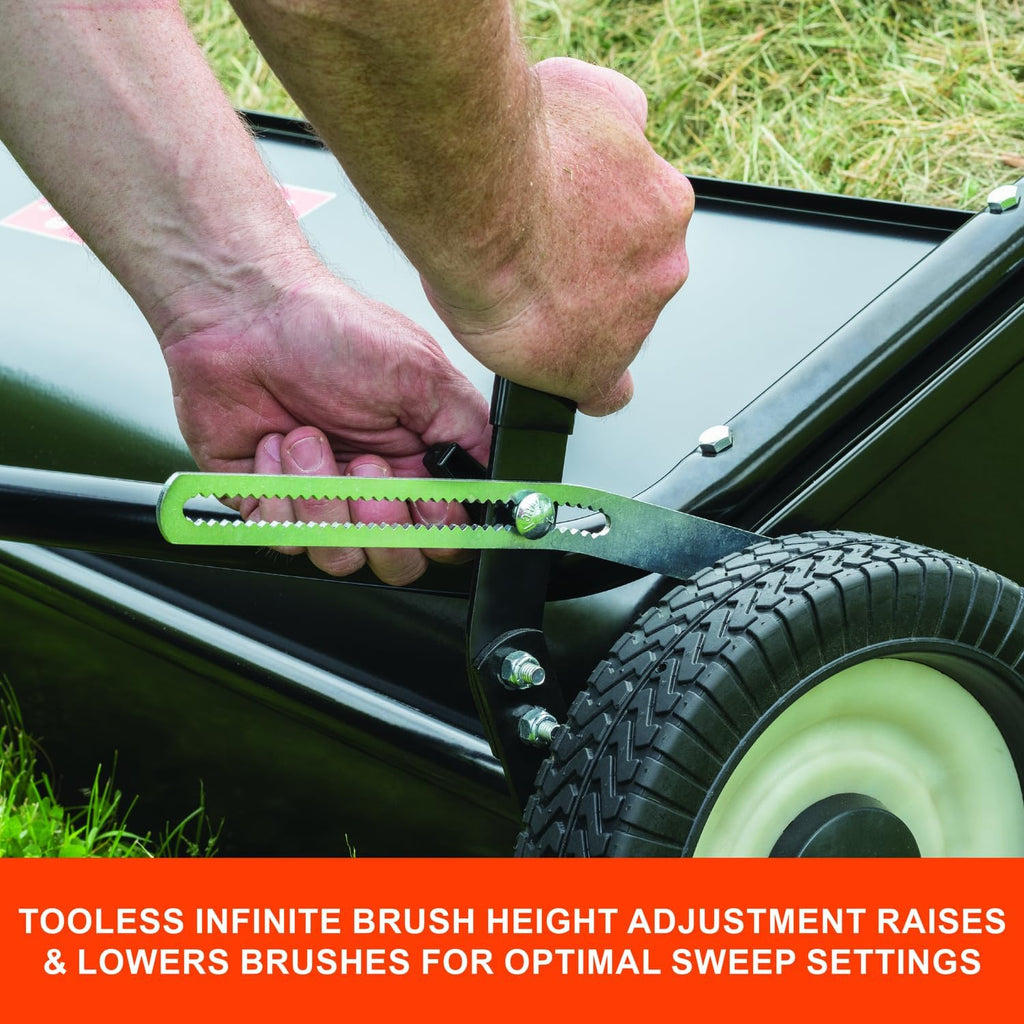 50 in Heavy Duty Tow Behind Lawn Sweeper with 26 Cu Ft Hopper and Adjustable Brush Height