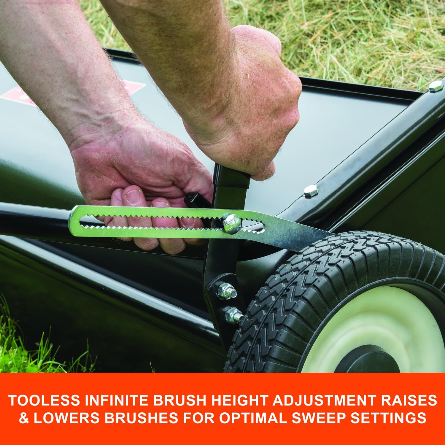 50 in Heavy Duty Tow Behind Lawn Sweeper with 26 Cu Ft Hopper and Adjustable Brush Height
