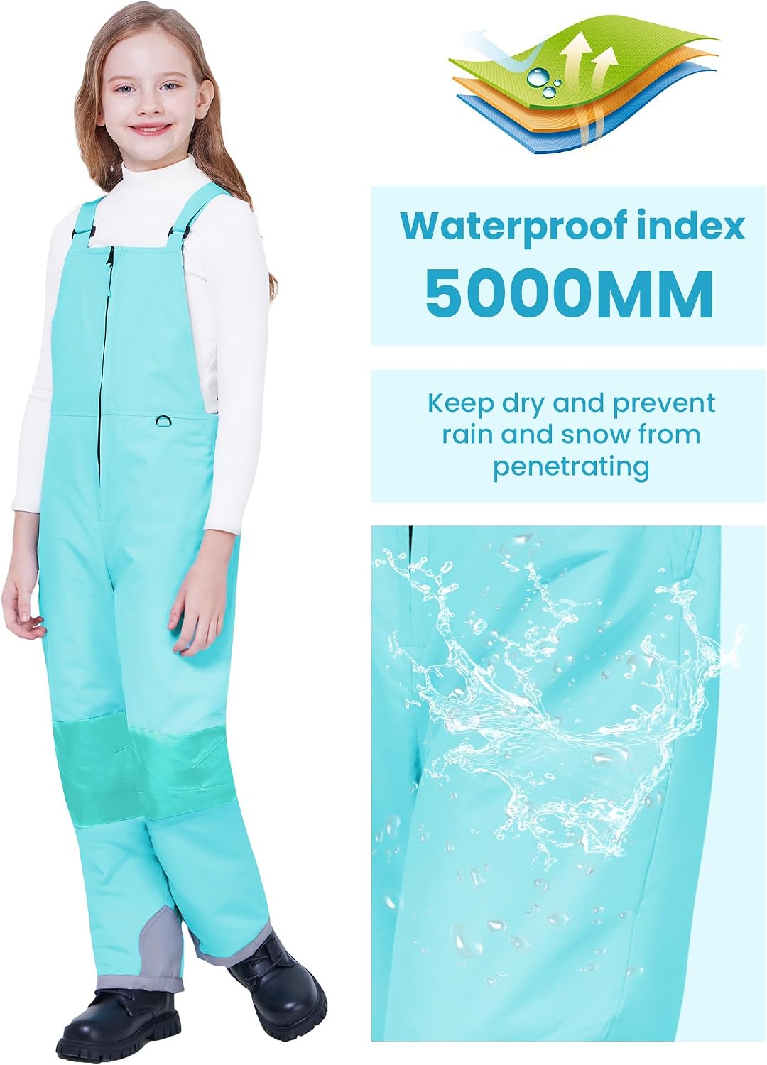 Kids Waterproof Ski Bib Boys Girls Winter Snow Pants