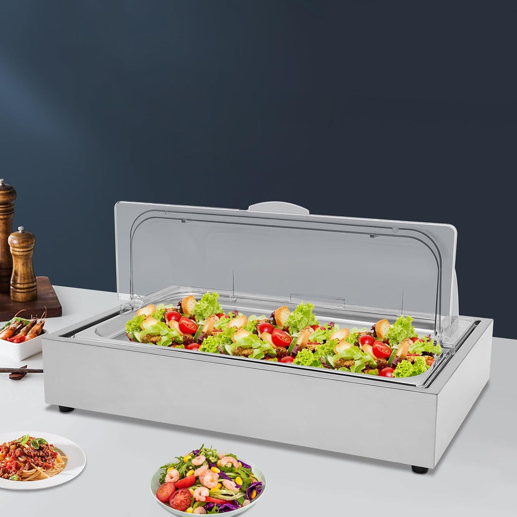 Ice Tray Chafing Dishes for Buffet Stainless Steel Ice Food Serving Display Clear Cold Food Server with Roll Lid