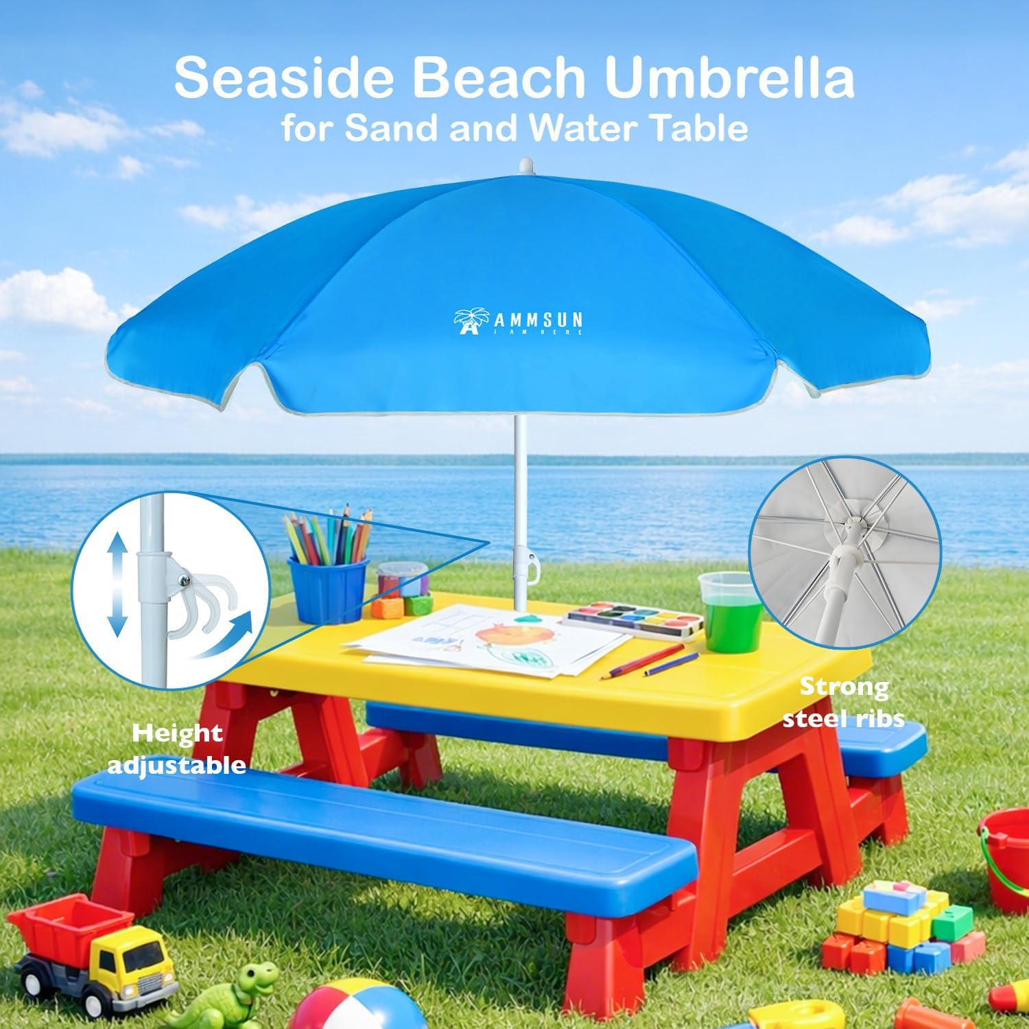 5ft Seaside Beach Umbrella for Sand and Water Table - Kids Durable Umbrellas for children Beach Camping Garden