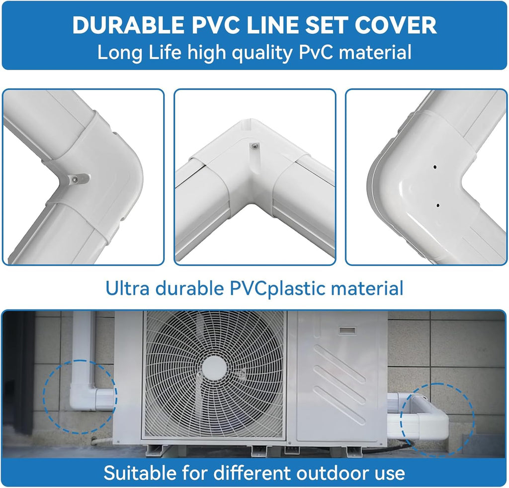 3" 10 Ft Mini Split Line Set Cover Set | with Flexible Duct, PVC Mini Split Cover Kit for Central AC Heat Pumps