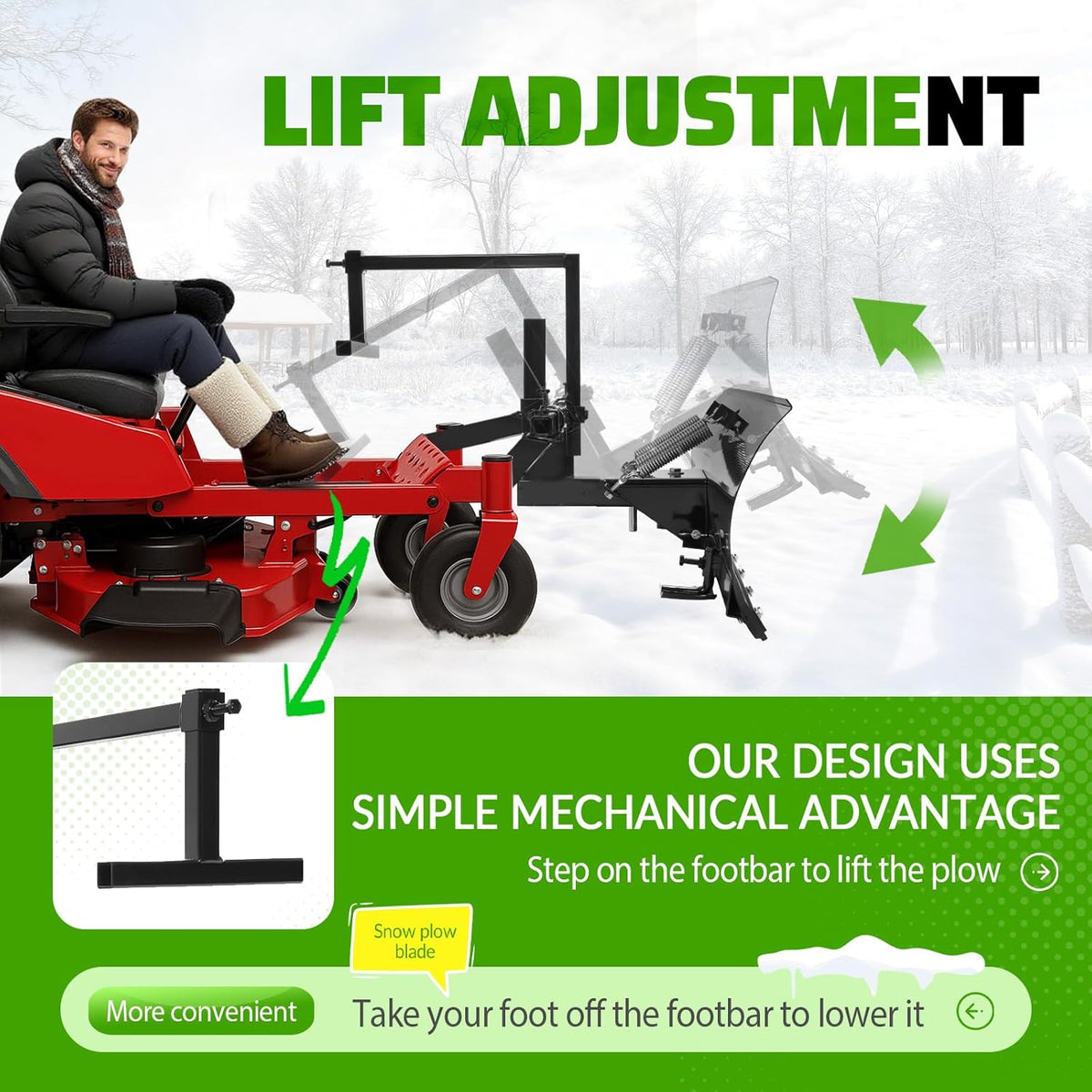 60 In Universal Snow Plow Blade Compatible with Zero Turn Mower Snow Plow 5FT Wide Steel Powder Coated Adjustable