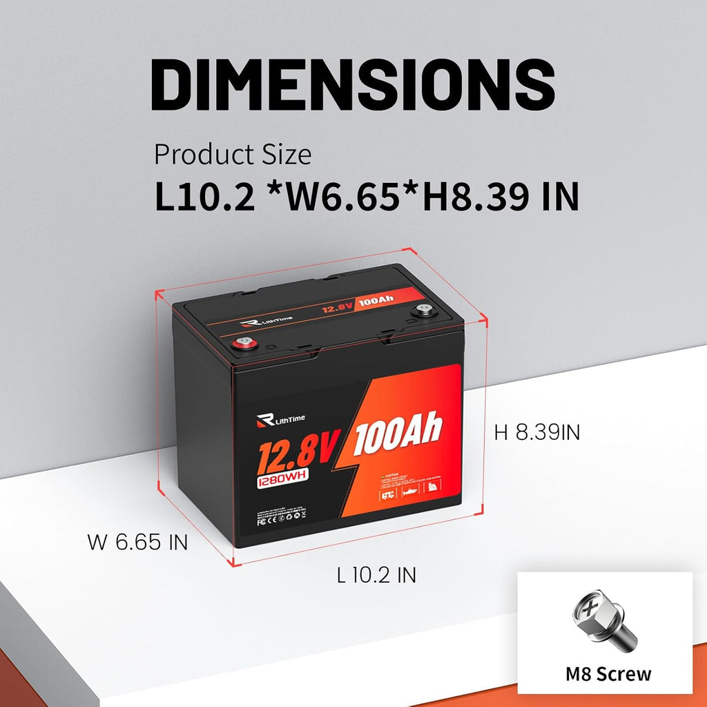 12V100Ah Group 24LiFePO4 Lithium Battery, 100Ah Lithium Deep Cycle Battery, Max.1280Wh, 100A BMS, 15000 Cycles