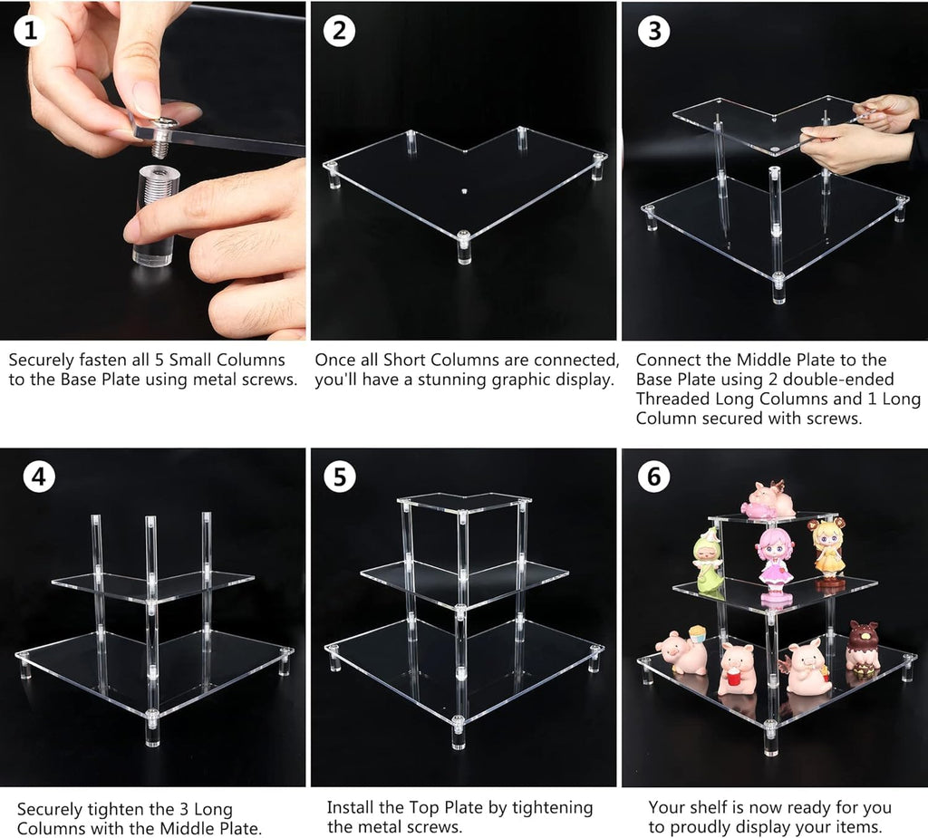 3 Tier Acrylic Display Riser, Display Stand for Amiibo Funko POP Figures, Corner Shelf for Living Room, Bathroom, Home