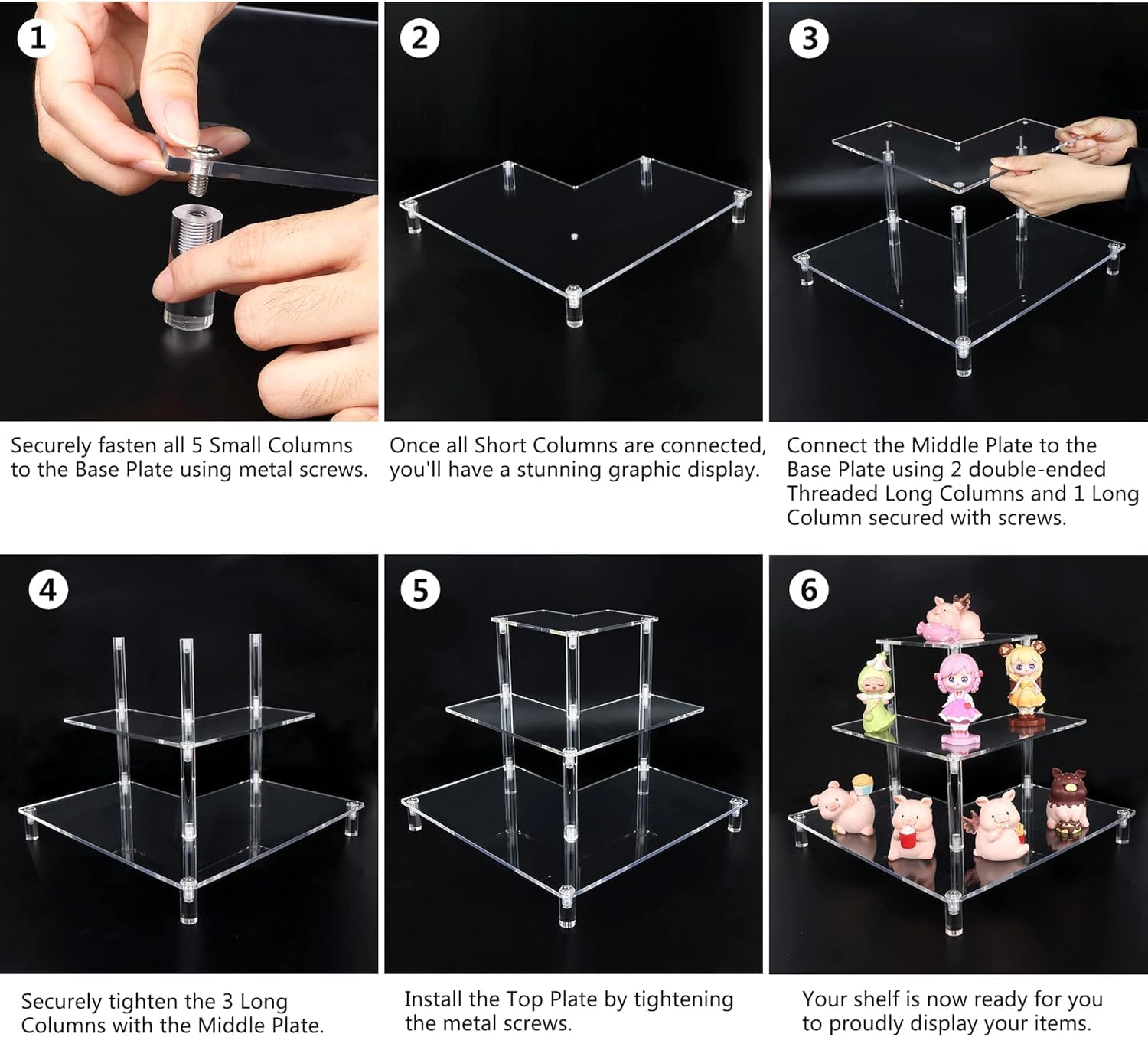 3 Tier Acrylic Display Riser, Display Stand for Amiibo Funko POP Figures, Corner Shelf for Living Room, Bathroom, Home
