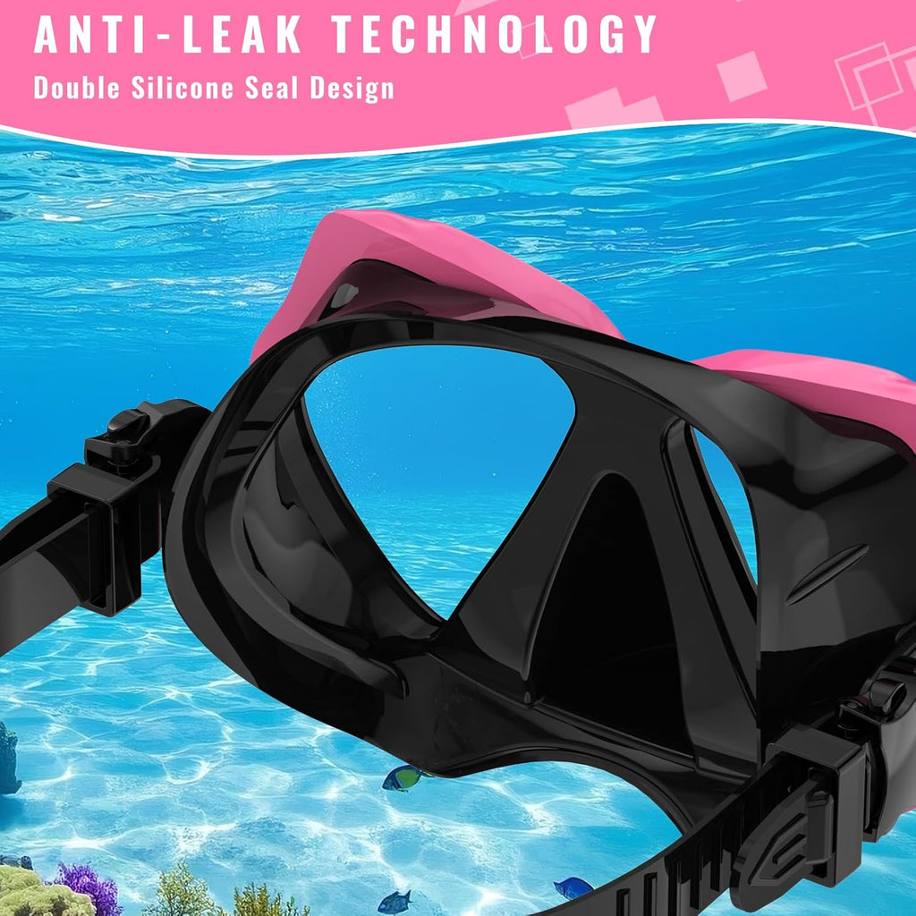 Snorkeling Gear for Adults, Snorkel Set Scuba Diving mask Dry-Top, Adult Swimming Goggles w/Nose Cover, HD Tempered