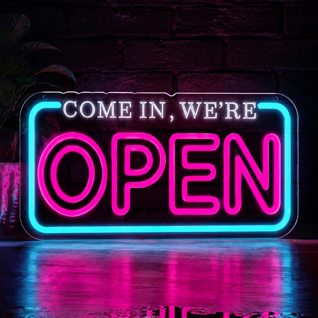 LED Open Sign for Business, Dimmable Neon Open Sign for Storefront Window Bright USB Powered Open Neon Light for Bar