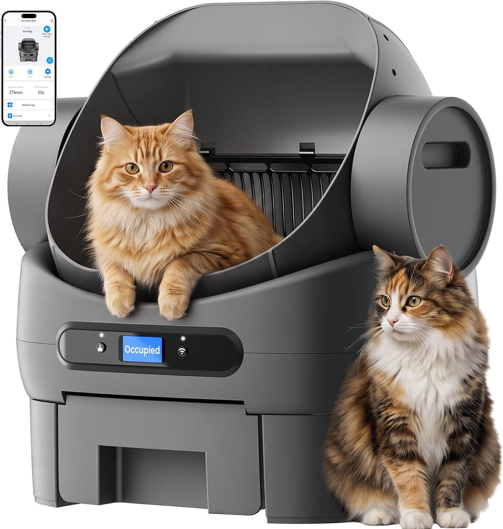 Open-Top Automatic Cat Litter Box, Self Cleaning Litter Box for Multiple Cats, 10 Safety Sensors, Large Capacity with