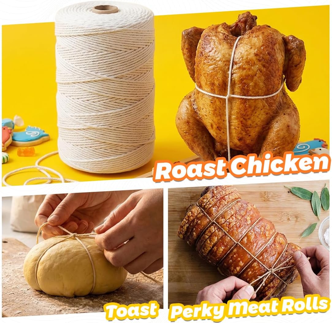 850 Feet 100% 2mm Natural Cotton Cooking Twine Food Grade Butcher Twine String for Kitchen Roasting Baking Turkey