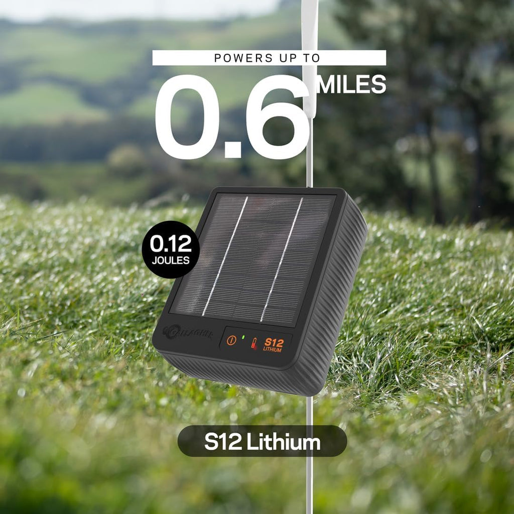S12 Solar Fence Charger | Solar Electric Fence Energizer | 4 Miles of Protection | For Livestock, Goats, and Small
