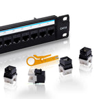 Cat6 Patch Panel 24 Port with Keystone, RJ45 Network Panel 19 Inch, Punch Down Keystone Ethernet Patch Panel with Back Bar