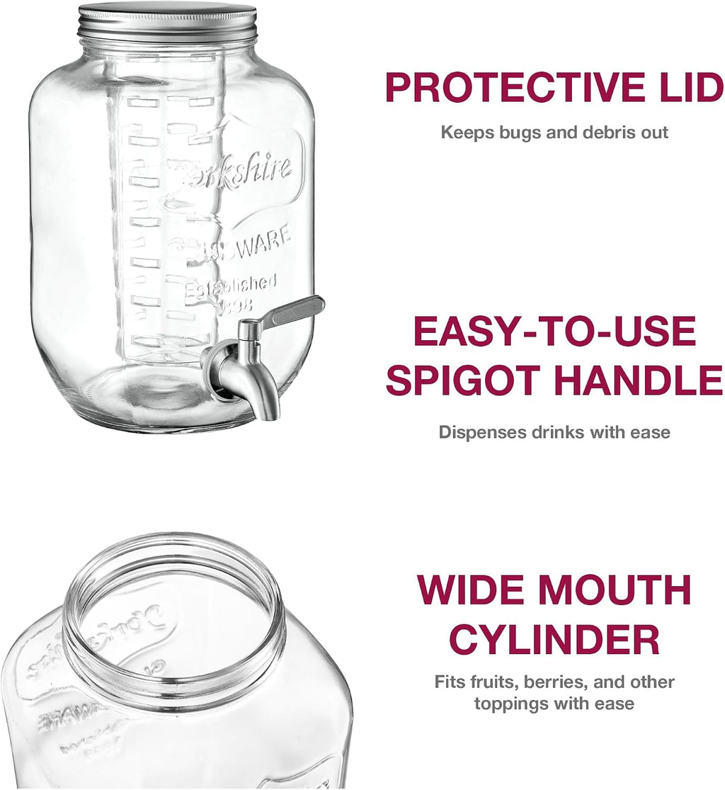Glass Drink Dispenser with Stand, Steel Spigot, 1 Gallon, 2-Pack