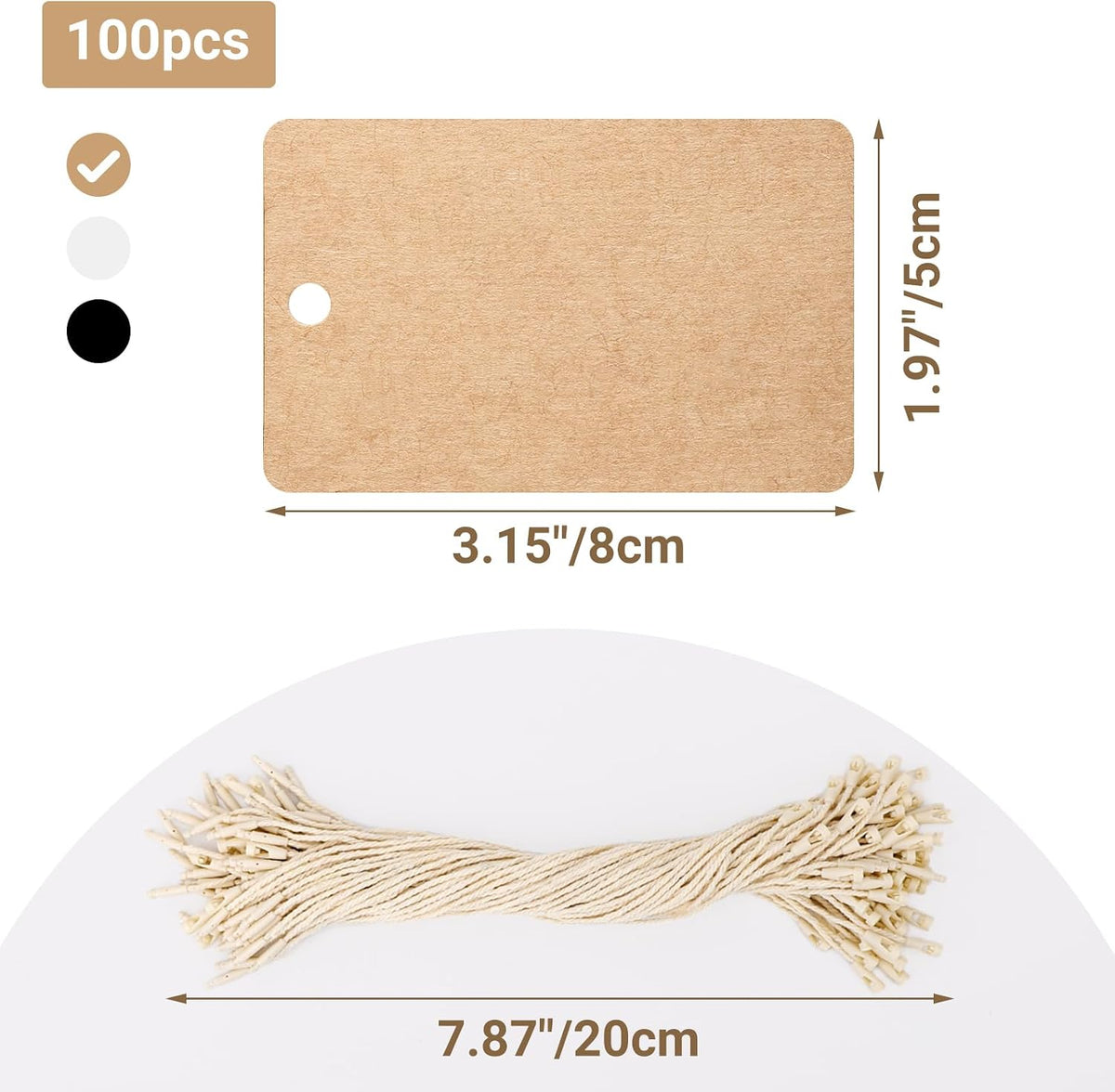 Gift Tags with String Attached, 100 Pcs 1.9"x3.1" Brown Sale Price Tag, Rectangular Blank Kraft Paper Bags Marking