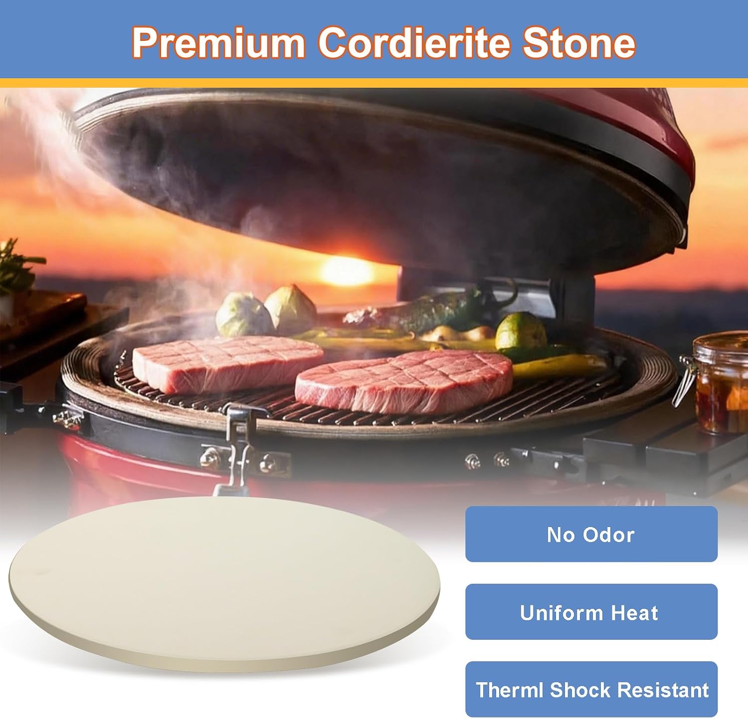 Large Round 16 Inch Pizza Stone for Grill and Oven, Cordierite Baking Stone