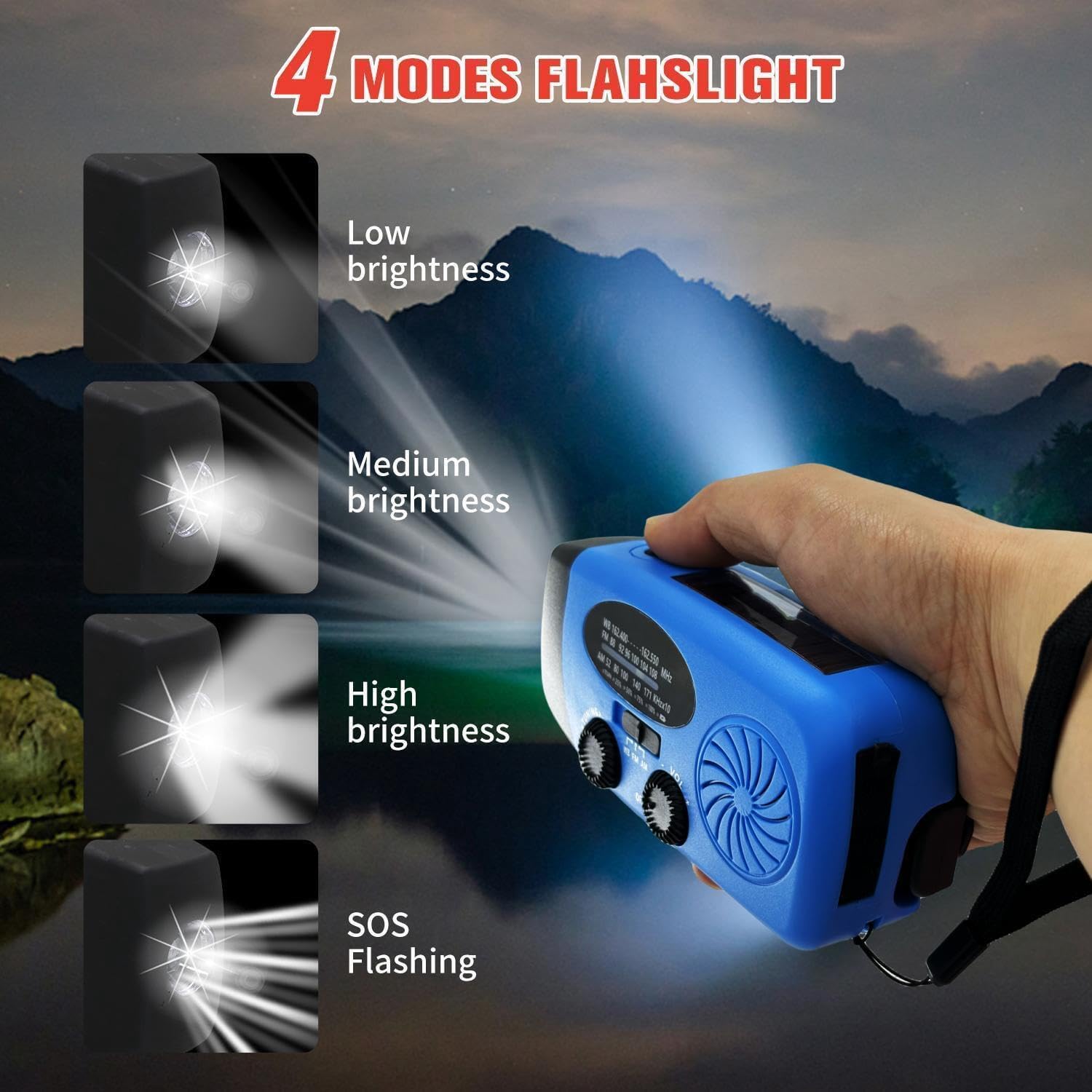 Weather Emergency Solar Hand Crank Radio, 2000mAh NOAA AM/FM | Portable Self Powered Radios with SOS Alarm LED