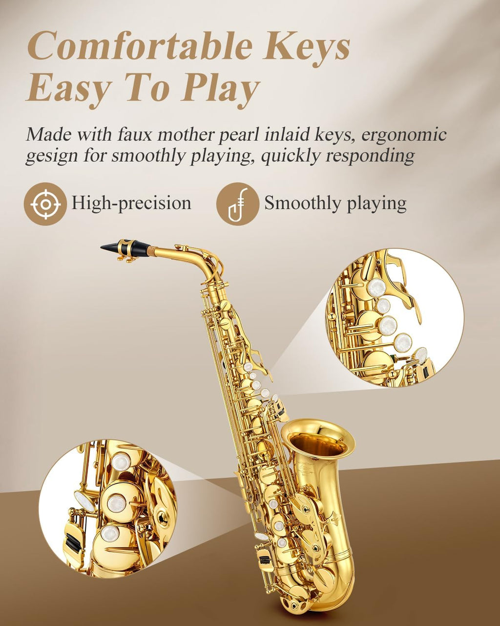 Alto Saxophone Beginner Student Eb Sax, Golden Full Kit, AS-II