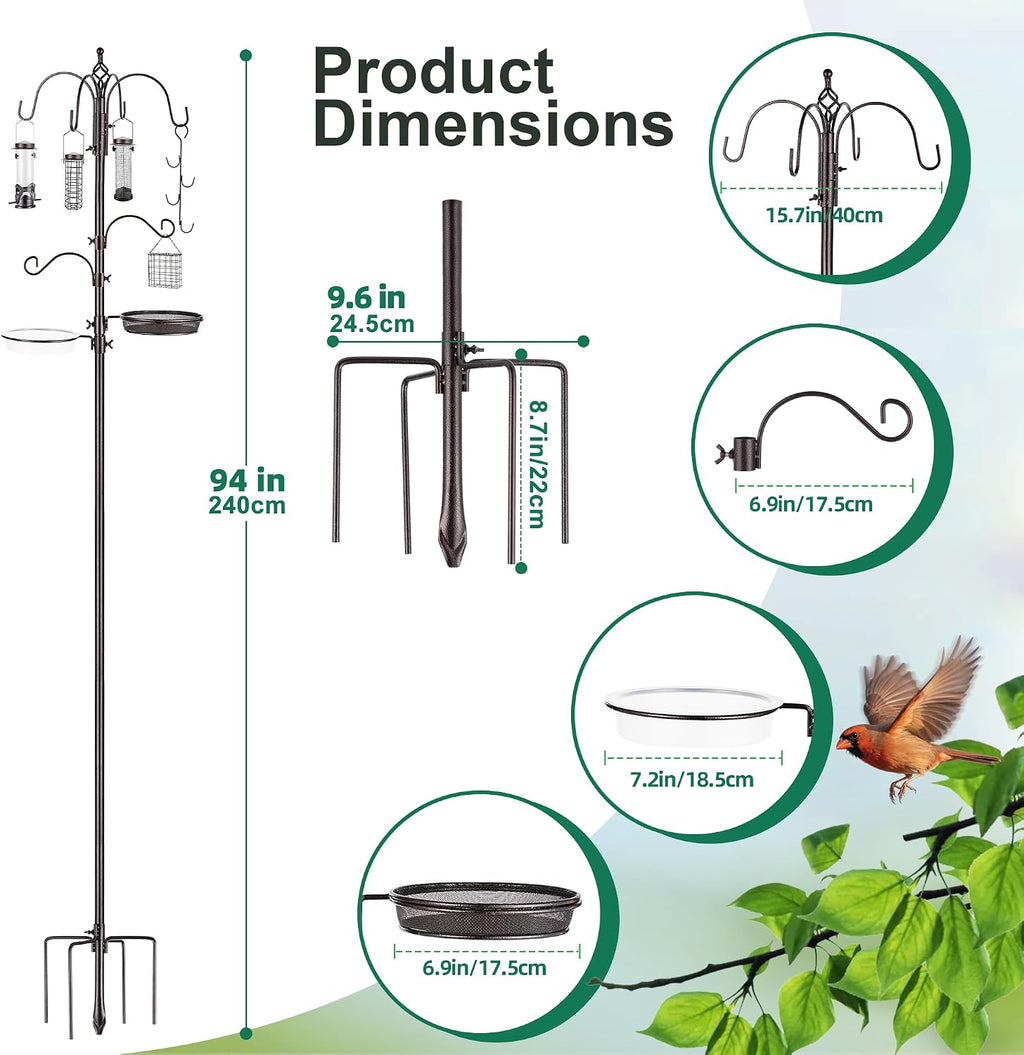 Bird Feeding Station Kit Pole Wild Bird Feeder Hanging Planter Hanger Multi Feeder Hanging with Metal Suet Feeder