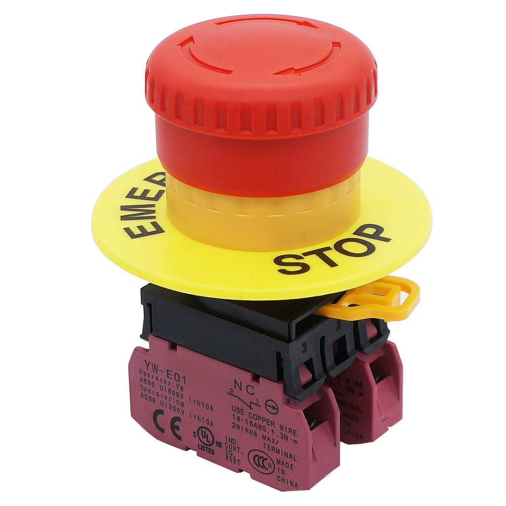 TWTADE / 22mm 2 NC Red Mushroom Latching Emergency Stop Push Button Switch 10A 600V YW1B-V4E02R