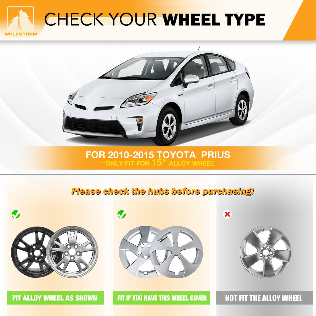 15" White Lacquer Hubcaps for Toyota Prius 2010-2015, Set of 4