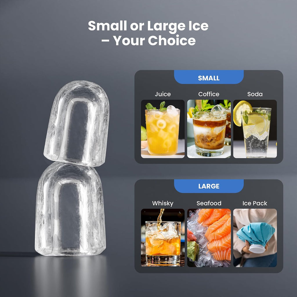 Ice Makers Countertop,26Lbs/24H,8Pcs in 6Mins,Portable Ice Maker Machine with Self-Cleaning,Interior Lighting,2 Sizes
