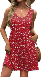 Women's Summer Dress 2026 A-Line Sleeveless Casual Sundress with Pockets Floral/Solid