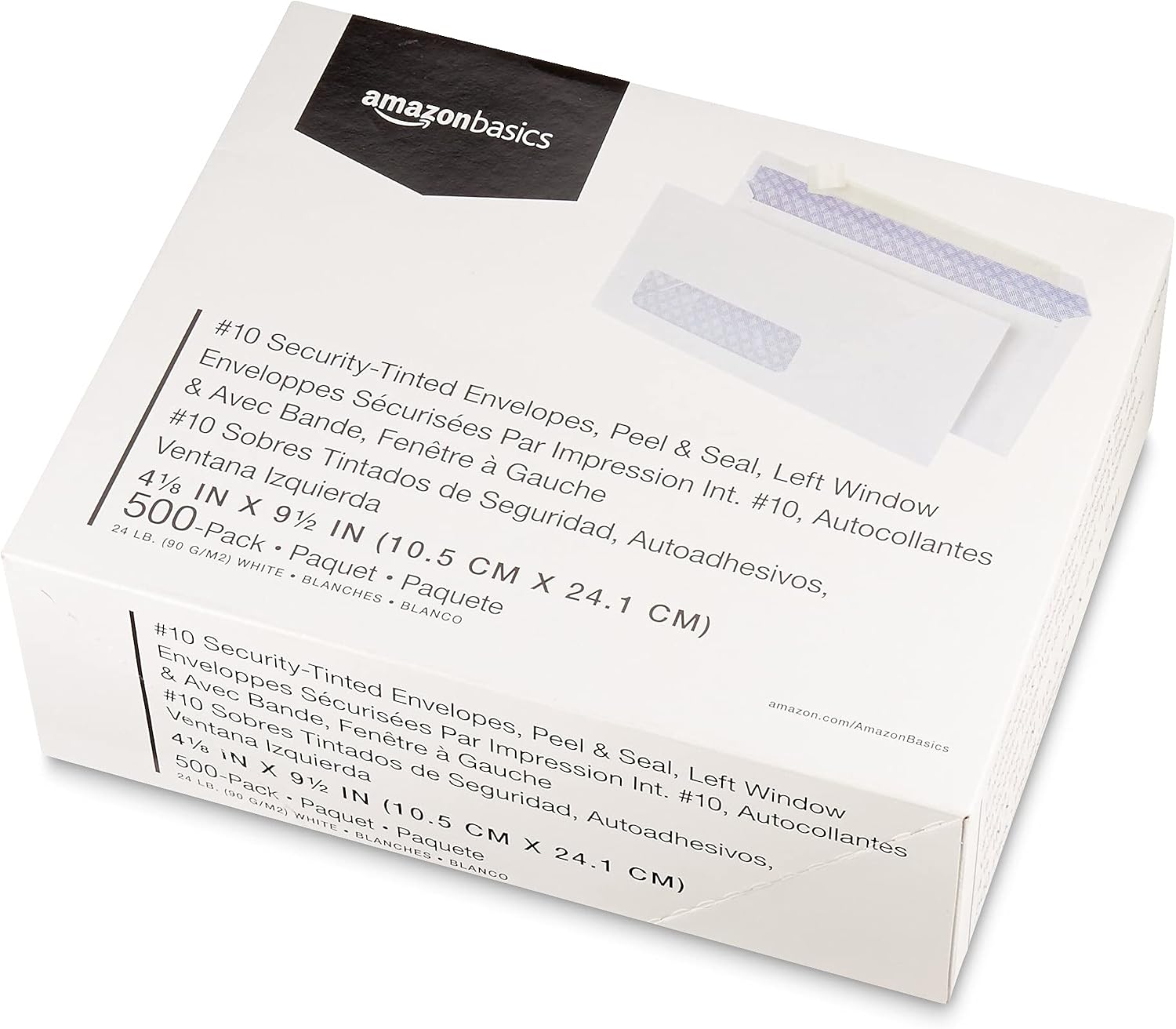 #10 Security-Tinted Self-Seal Business Envelopes with Left Window for Invoices and Documents, White, 500-Pack
