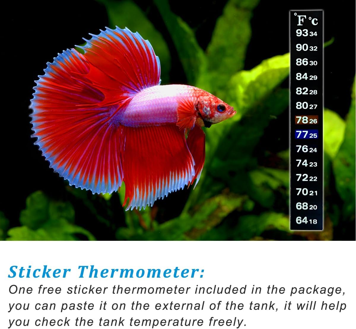 200Watt Aquarium Heater for 25-50 Gallon Fish Tank, Adjustable Submersible Heater Thermostat with Thermometer Strip