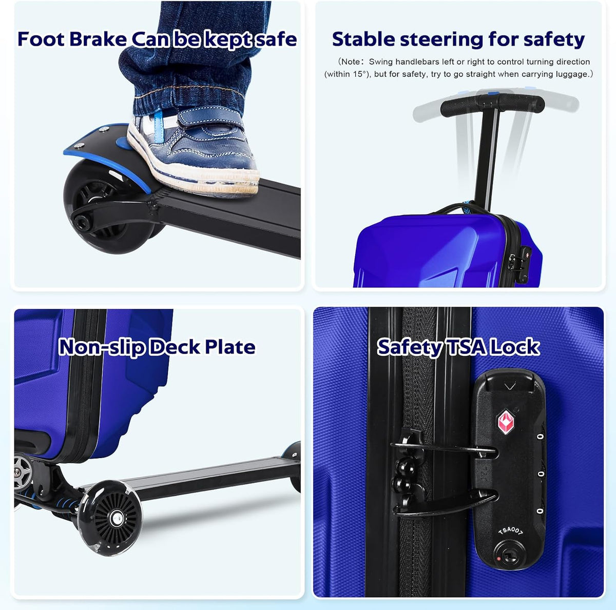 Scooter Suitcase for Kids & Adults，3-D Hardshell Ride On Scooter Luggage with Led Light Up Wheels，TSA
