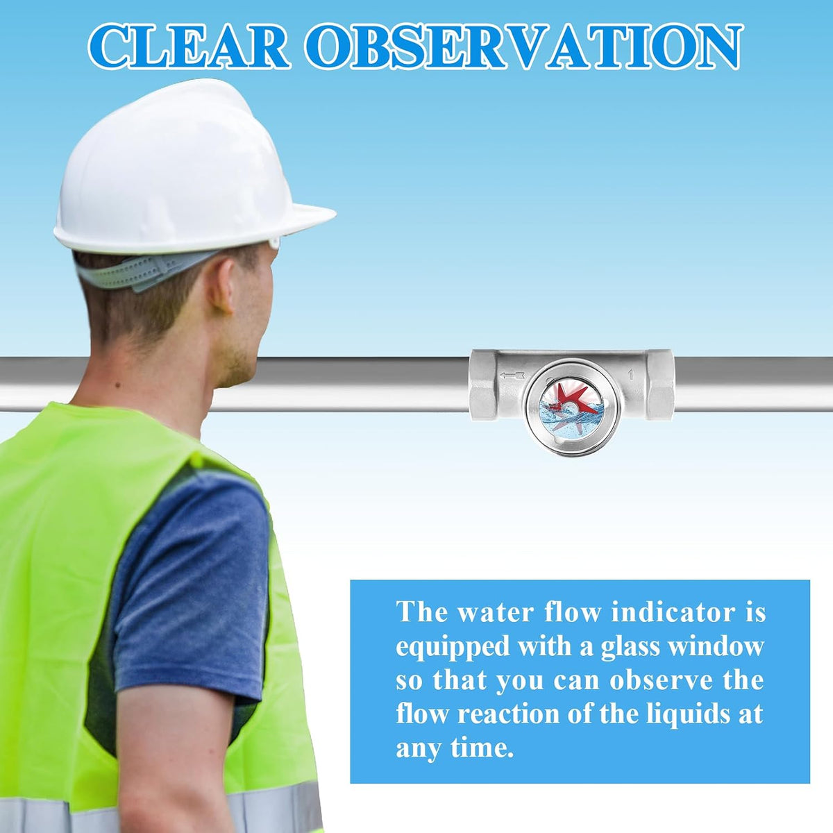 1" NPT Water Flow Indicator Flow Meter Indicator with Tape Stainless Flowmeter for Water Oil Gas