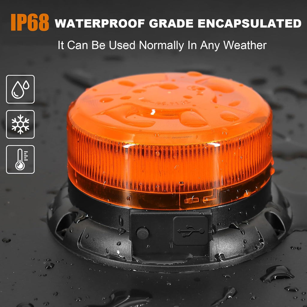 Magnetic Wireless Strobe Light Amber Warning Beacon Light for Trucks | Rechargeable Waterproof Emergency Safety