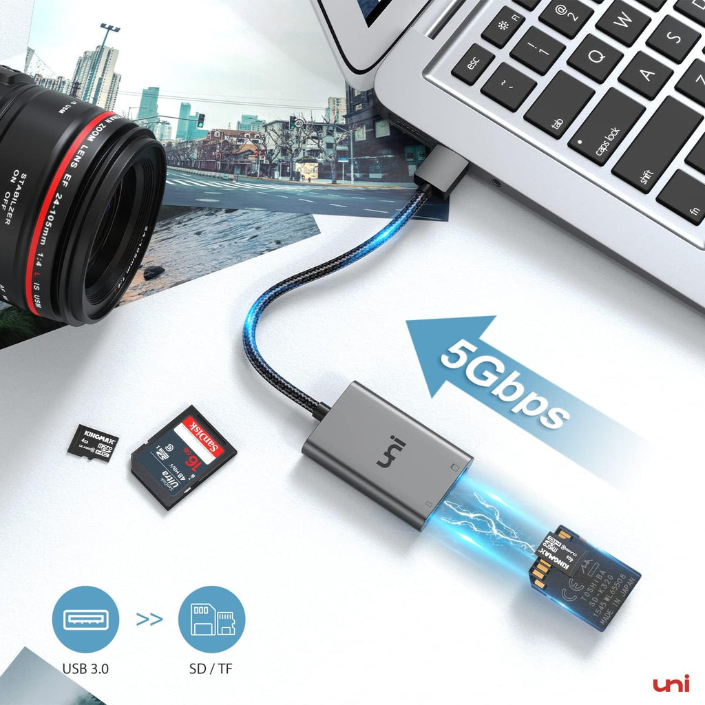 SD Card Reader, High-Speed USB 3.0 to Micro SD Card Adapter for Laptop | PC, Aluminum Computer Memory Card Reader