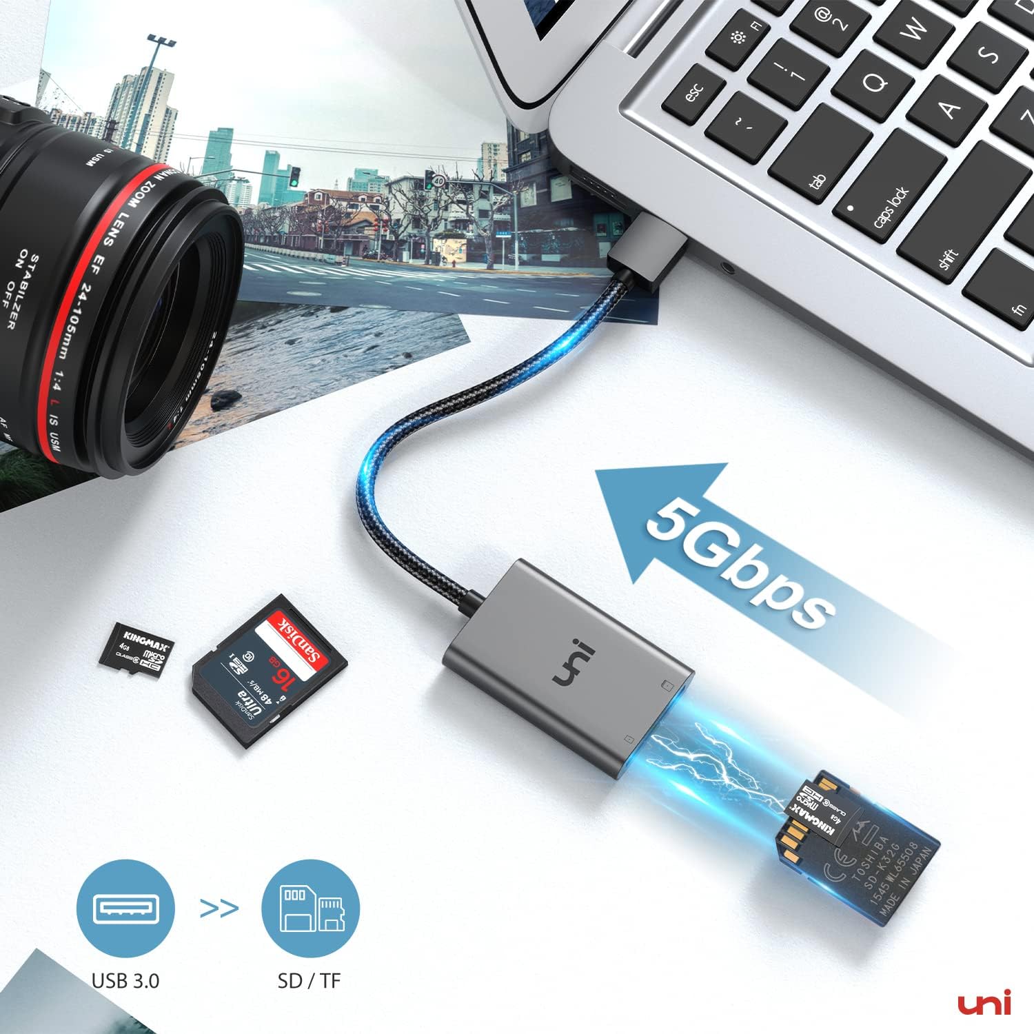 SD Card Reader, High-Speed USB 3.0 to Micro SD Card Adapter for Laptop | PC, Aluminum Computer Memory Card Reader