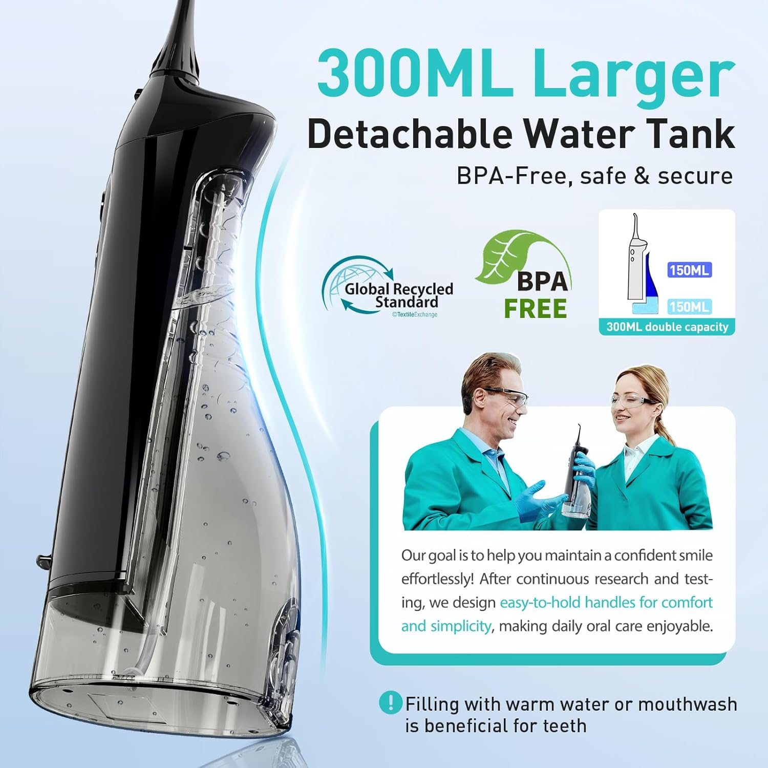 Water Dental Flosser Teeth Pick C20: ADA Accepted, Portable Cordless Oral Irrigator 300ML Rechargeable Travel