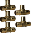 5 Pack XFITTING 1 Inch Pex Tee, 1" Pex B Crimp Tee, Brass